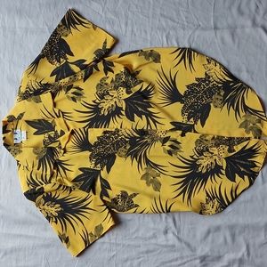 VINTAGE yellow black polyester top, M-L